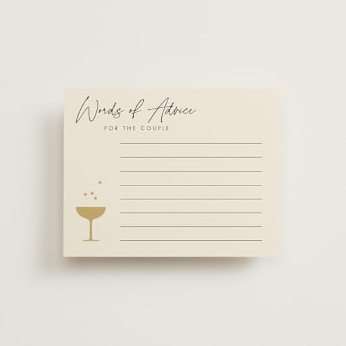 This is a champagne bridal shower insert cards with standard by mo kelley called a little shindig printing on signature in standard