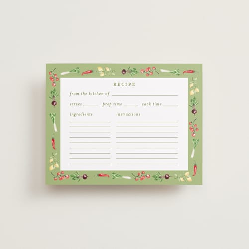 This is a sage leaf bridal shower insert cards with standard by Sarah Knight called market printing on signature in standard
