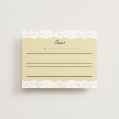 This is a butter bridal shower insert cards with standard by Studio Suku called lace printing on signature in standard