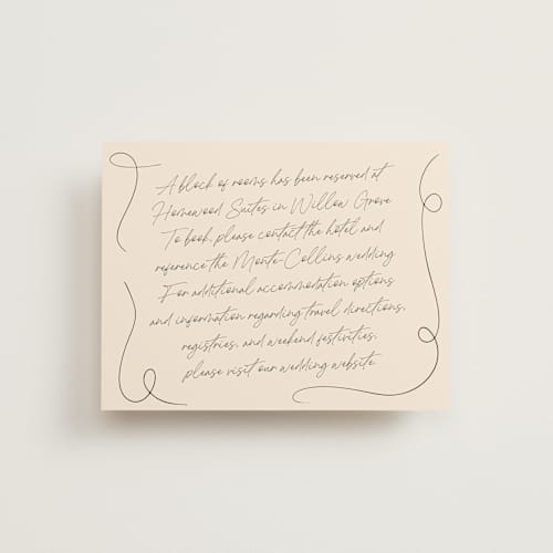 This is a champagne enclosure cards with standard by Wallace Design Co. called french whimsy script printing on signature in standard