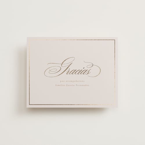 This is a cream graduation thank you cards with foil pressed by Tamara Hilje called gilded printing on signature in standard