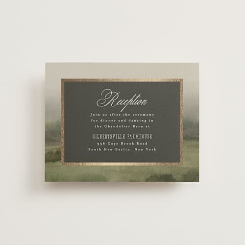 This is a graphite foil stamped wedding invitations with foil pressed by Everett Paper Goods called hillside printing on signature in standard