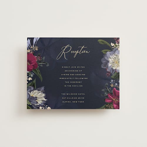 This is a jewel foil stamped wedding invitations with foil pressed by Susan Moyal called after midnight printing on signature in standard