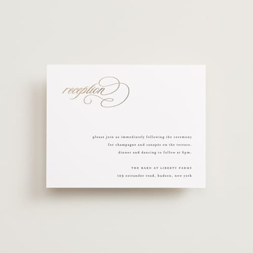 This is a silk foil stamped wedding invitations with foil pressed by Kelly Schmidt called left align printing on signature in standard
