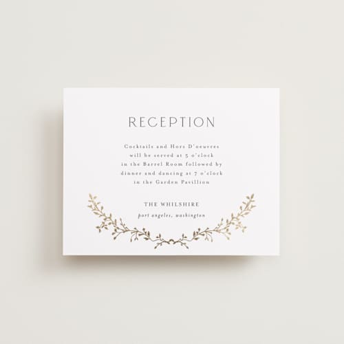 This is a alabaster foil stamped wedding invitations with foil pressed by Susan Moyal called delicate vine printing on signature in standard