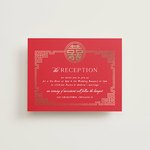 This is a ruby foil stamped wedding invitations with foil pressed by Melanie Kosuge called happiness x 2 printing on signature in standard