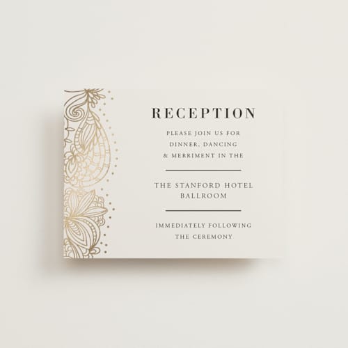This is a champagne foil stamped wedding invitations with foil pressed by Oma N. Ramkhelawan called elegant henna printing on signature in standard