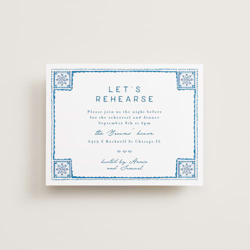 This is a navy reception cards with standard by Anastasia Makarova called watercolor tile printing on signature in standard