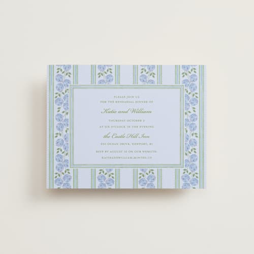 This is a coastal reception cards with standard by Madhvi Samimi called hydrangea vines printing on signature in standard