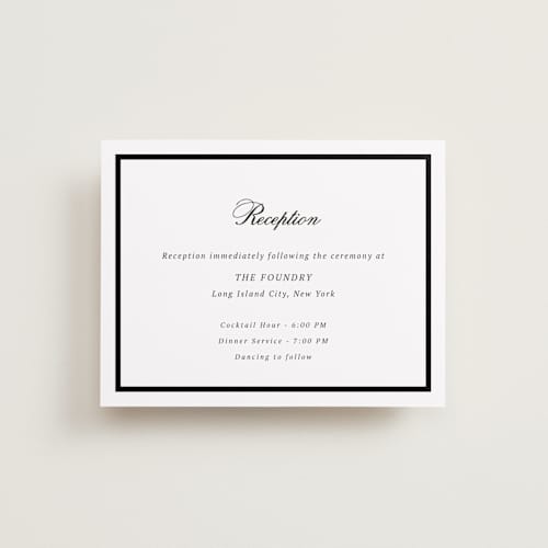 This is a mystic raven reception cards with standard by Cass Loh called chic union printing on signature in standard