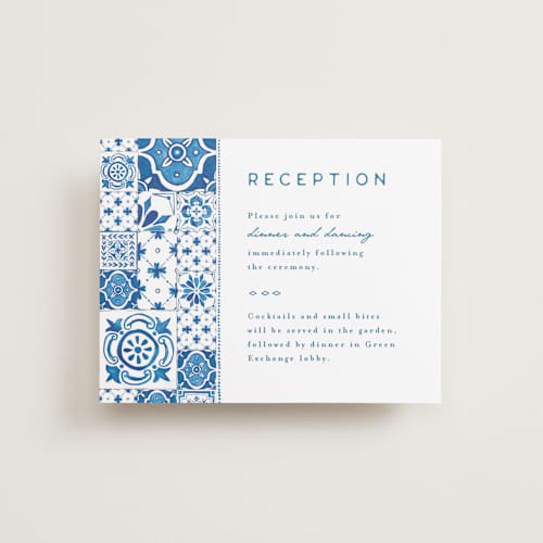 This is a navy reception cards with standard by Anastasia Makarova called watercolor tile printing on signature in standard