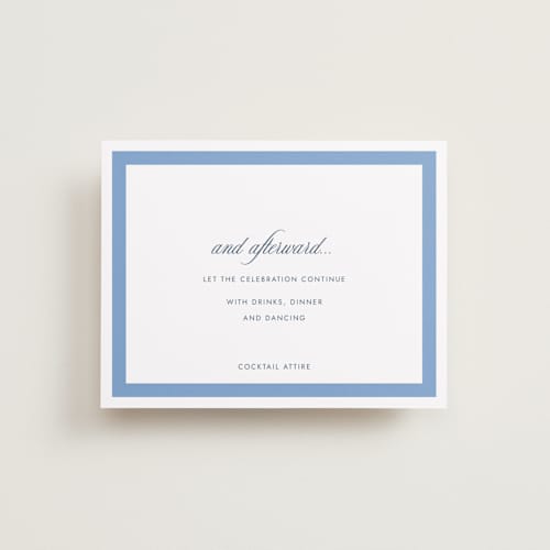 This is a blue bell reception cards with standard by Megan Davis called montauk printing on signature in standard