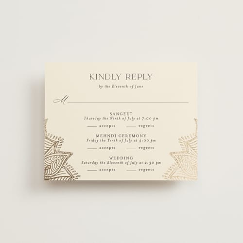 This is a plum rsvp cards with foil pressed by Randi Cirelli called arunima printing on signature in standard