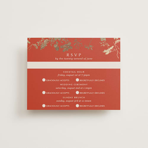 This is a lava rsvp cards with foil pressed by Stellax Creative called abstract flora printing on signature in standard