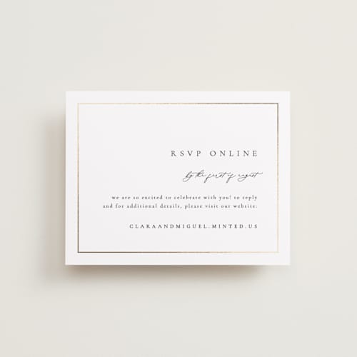 This is a silk rsvp cards with foil pressed by Kelly Schmidt called golden ampersand printing on signature in standard