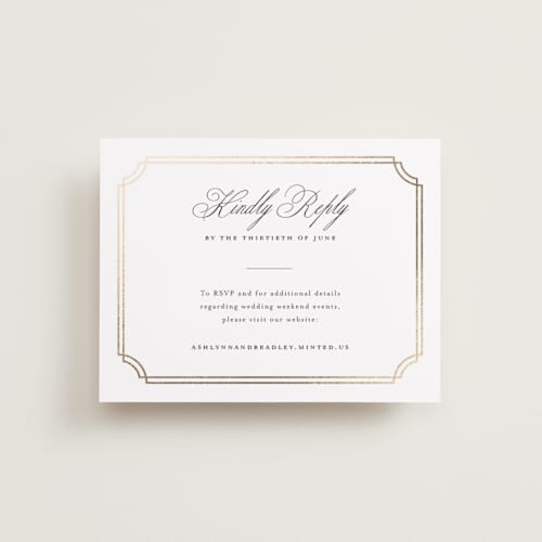 This is a porcelain rsvp cards with foil pressed by Sarah Brown called formally printing on signature in standard