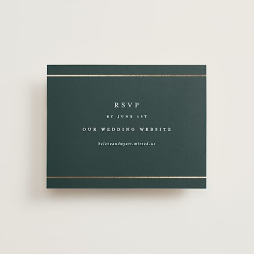 This is a forest rsvp cards with foil pressed by Stacey Meacham called style and grace printing on signature in standard