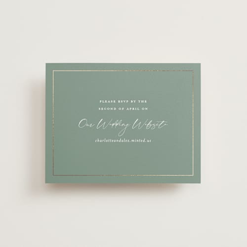 This is a forest rsvp cards with foil pressed by Stacey Meacham called elegant lillies printing on signature in standard