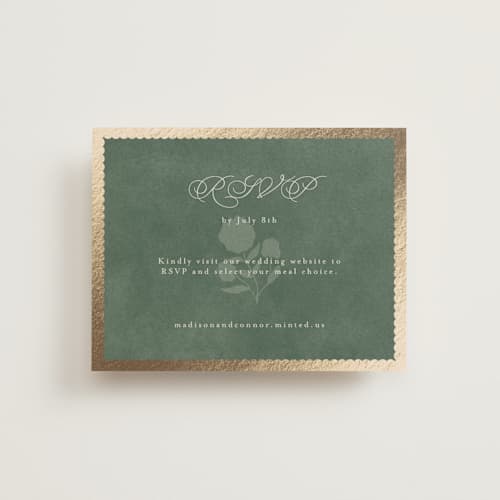 This is a rosemary rsvp cards with foil pressed by Emily Betts called vintage oval printing on signature in standard