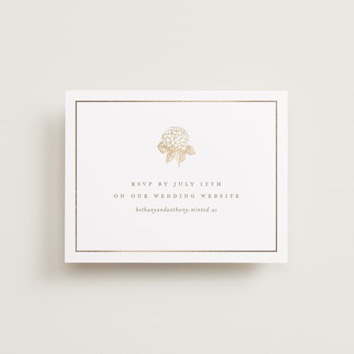 This is a cotton rsvp cards with foil pressed by Stacey Meacham called hydrangea bloom printing on signature in standard