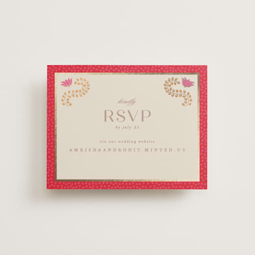 This is a sindoor rsvp cards with foil pressed by Creo Study called indian garden printing on signature in standard