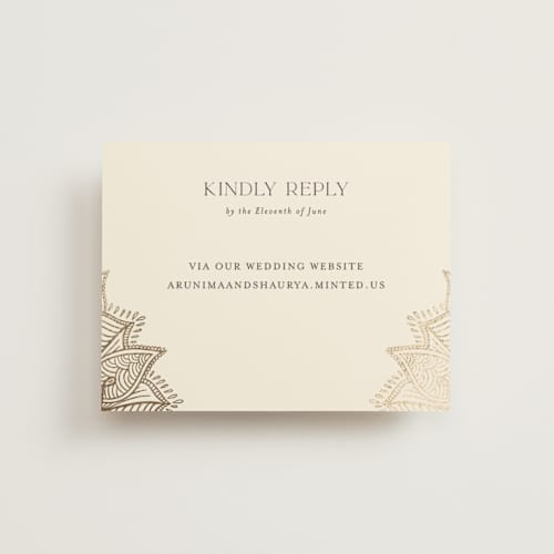 This is a plum rsvp cards with foil pressed by Randi Cirelli called arunima printing on signature in standard
