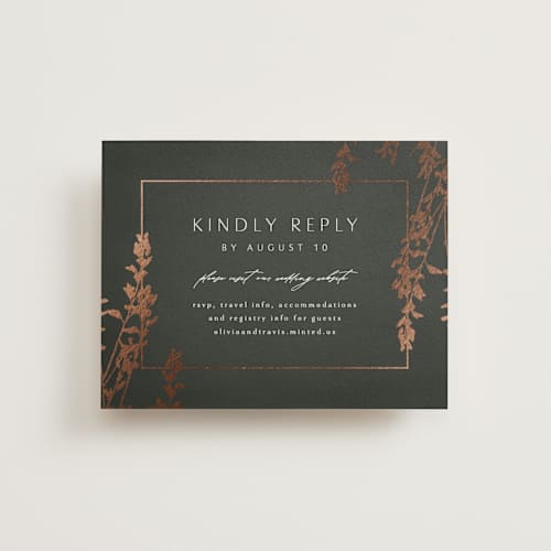 This is a ivy rsvp cards with foil pressed by Kelly Schmidt called quince printing on signature in standard