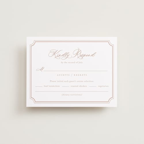 This is a dusty pink rsvp postcards with standard by Jennifer Postorino called avery printing on signature in postcard