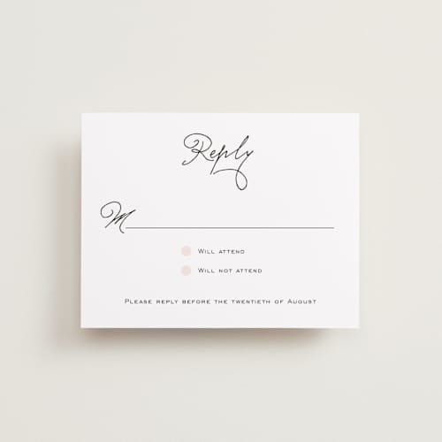 This is a blush rsvp postcards with standard by Kim Dietrich Elam called estate printing on signature in postcard