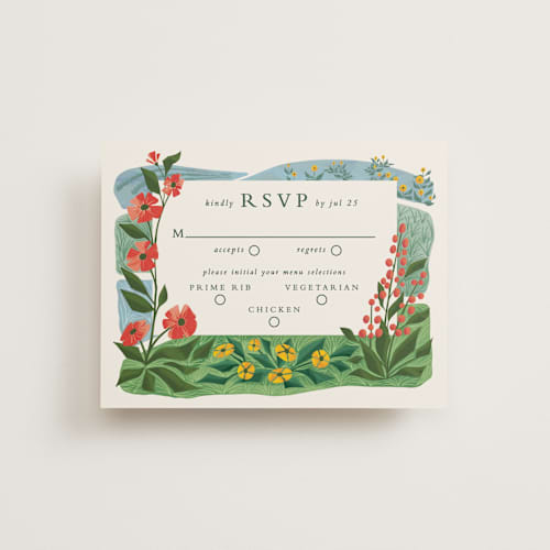 This is a barn rsvp postcards with standard by Paper Sun Studio called farm and field printing on signature in postcard
