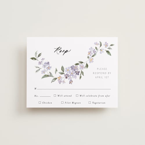 This is a periwinkle rsvp postcards with standard by Itsy Belle Studio called sweeping vine printing on signature in postcard