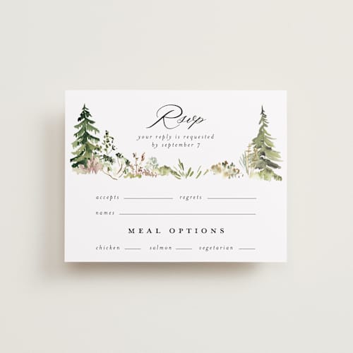 This is a forest rsvp postcards with standard by Petra Kern called great outdoors printing on signature in postcard