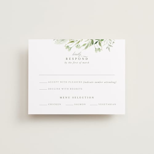 This is a garden rsvp postcards with standard by Leah Bisch called verdure printing on signature in postcard