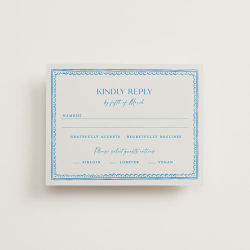 This is a ocean rsvp postcards with standard by Pati Cascino called mediterraneo printing on signature in postcard