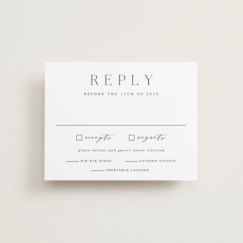 This is a lily rsvp postcards with standard by Hooray Creative called classy type printing on signature in postcard
