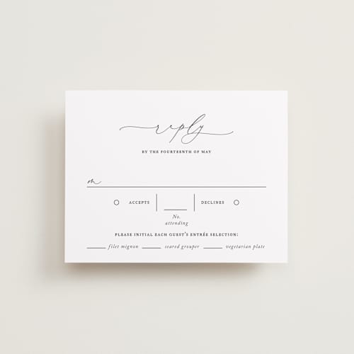 This is a linen rsvp postcards with standard by Jennifer Postorino called breathe printing on signature in postcard