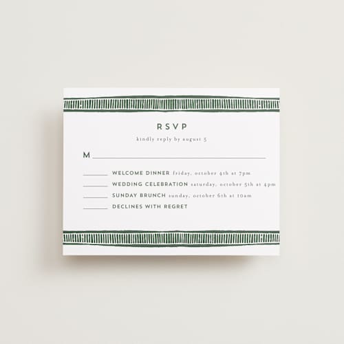 This is a fern rsvp cards with standard by Katharine Watson called block print frame printing on signature in standard