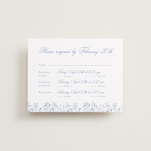 This is a sky rsvp cards with standard by Robert and Stella called constance printing on signature in standard