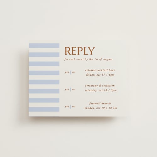 This is a wave rsvp cards with standard by Kelly Watkins called stripes printing on signature in standard