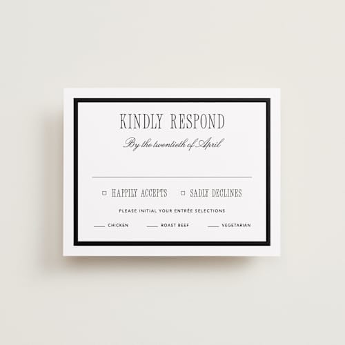 This is a silk rsvp cards with standard by Kelly Schmidt called formal minimalist printing on signature in standard