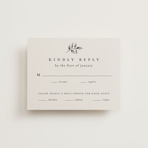 This is a dove rsvp cards with standard by Amy Kross called white oak printing on signature in standard