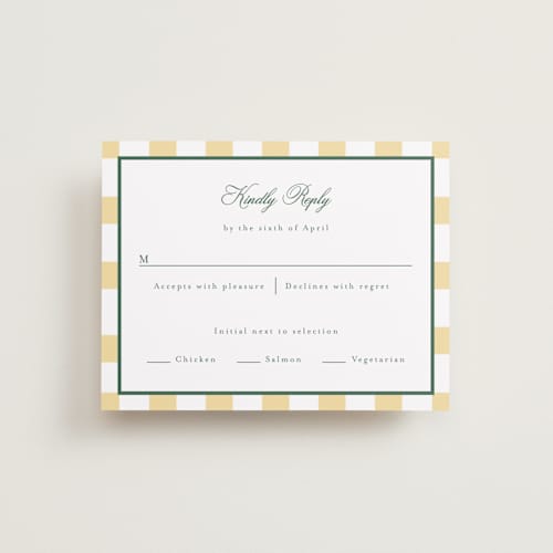 This is a citrine rsvp cards with standard by Emily Betts called curved frame printing on signature in standard