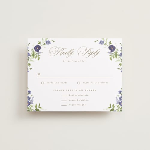 This is a iris rsvp cards with standard by Everett Paper Goods called wildflower trellis printing on signature in standard