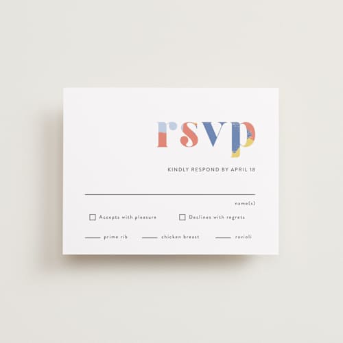 This is a bright rsvp cards with standard by Rebecca Daublin called modern muse printing on signature in standard