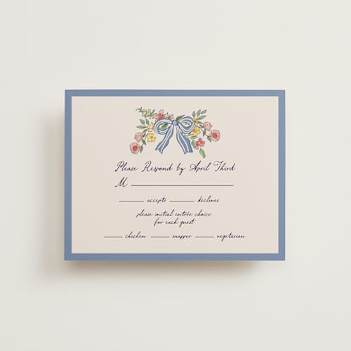This is a cornflower rsvp cards with standard by Chris Griffith called a wedding in low country printing on signature in standard