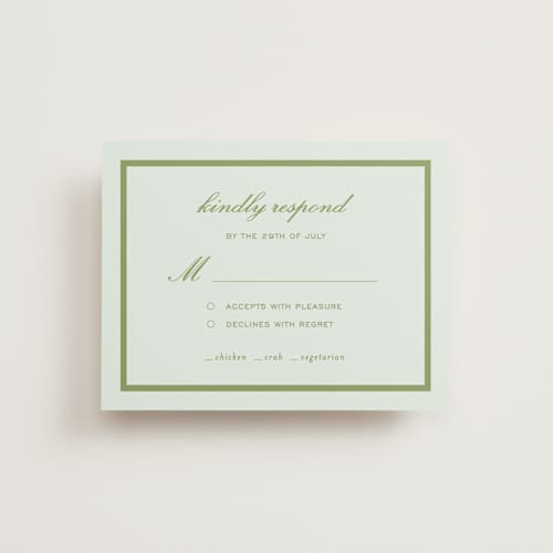 This is a forest rsvp cards with standard by Sara Hicks Malone called dewberry printing on signature in standard