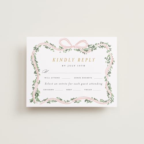 This is a blush rsvp cards with standard by Itsy Belle Studio called ribbonly frame printing on signature in standard