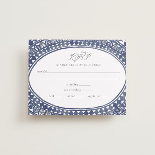 This is a lapis rsvp cards with standard by Katharine Watson called ornate watercolor frame printing on signature in standard
