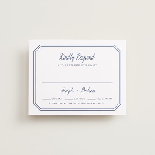 This is a blueberry rsvp cards with standard by Carolyn MacLaren called deluxe printing on signature in standard