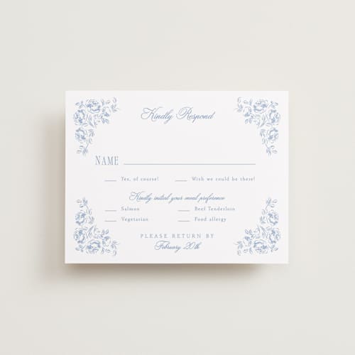 This is a sky rsvp cards with standard by Robert and Stella called constance printing on signature in standard